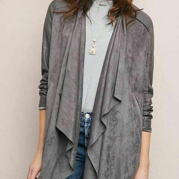 BNWT Blank NYC Anthropologie Grey velvet vegan leather jacket Asymmetrical Zip - Picture 1 of 4